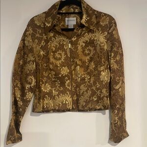 Hugo Buscati Women's Floral Gold and Brown Zip Blazer Sz M